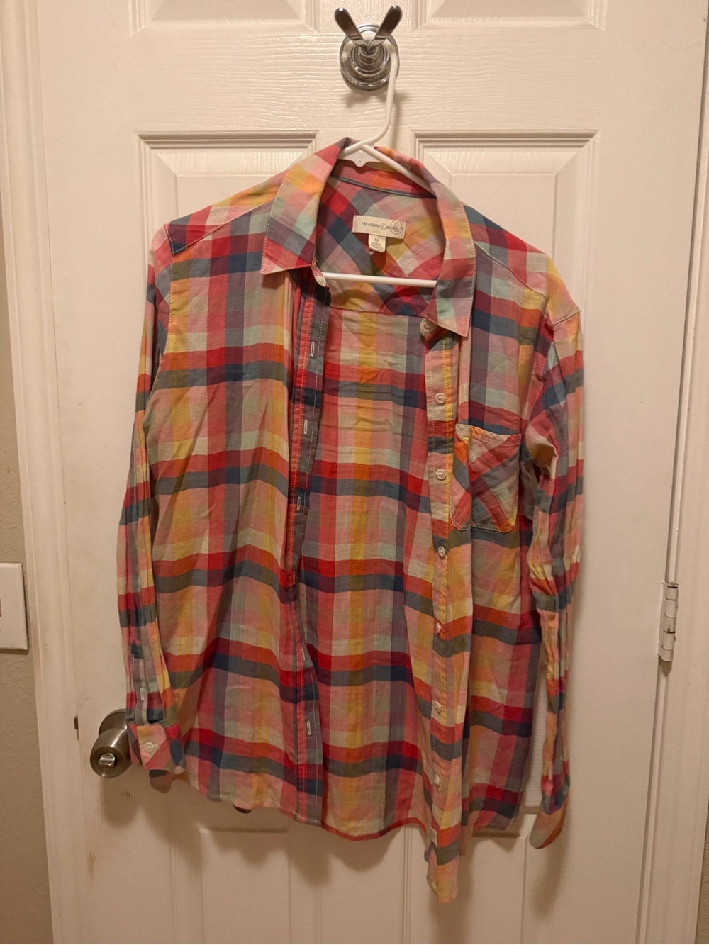 Treasure & Bond Multicolor Plaid Button-Down Shirt - Red, Blue, Yellow